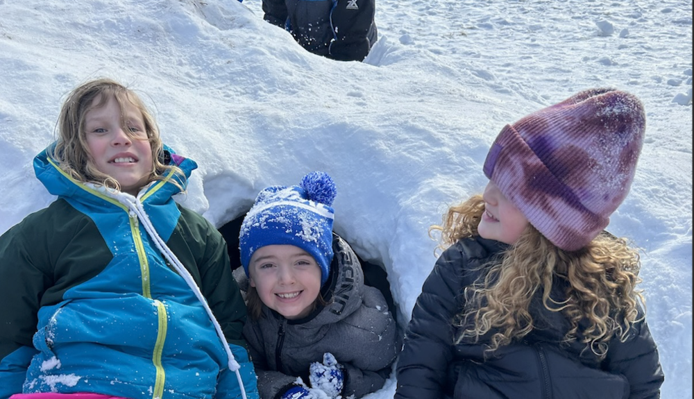 students playing in snow
